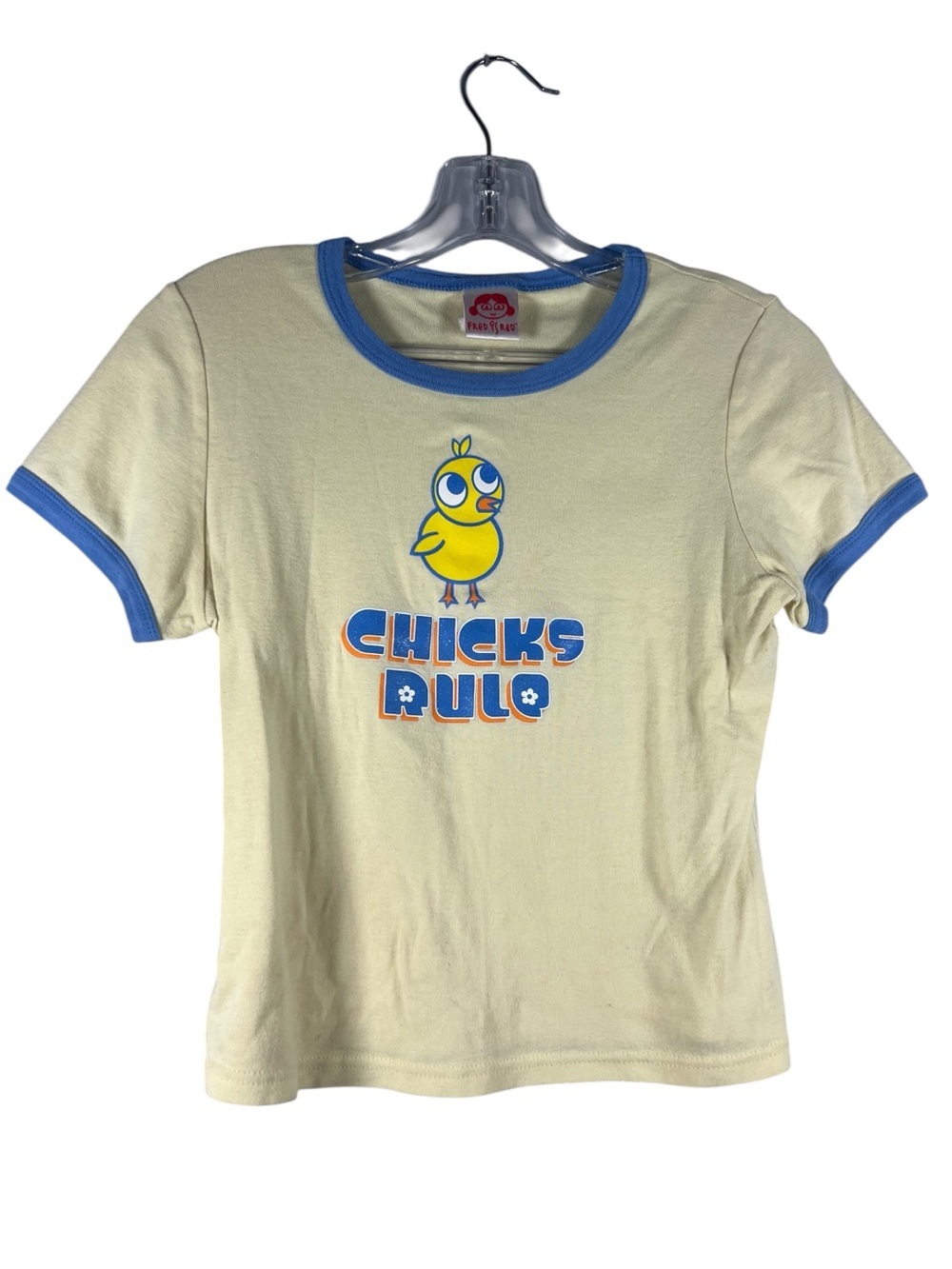 Fred is Red Y2K Chicks Rule Sparkly Ringer Baby Tee Graphic Junior’s XL (14-16)